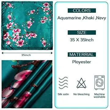 DOOBO Silk Scarf - 3 Pcs 35 Inches Polyester Satin Head Scarf for Women - Aquamarine, Navy, Khaki