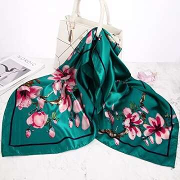 DOOBO Silk Scarf - 3 Pcs 35 Inches Polyester Satin Head Scarf for Women - Aquamarine, Navy, Khaki