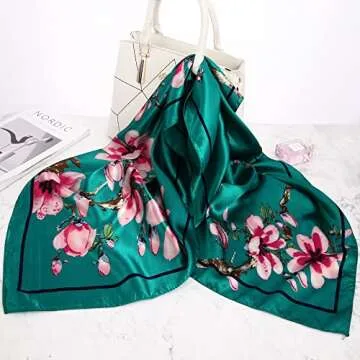 DOOBO Silk Scarf - 3 Pcs 35 Inches Polyester Satin Head Scarf for Women - Aquamarine, Navy, Khaki