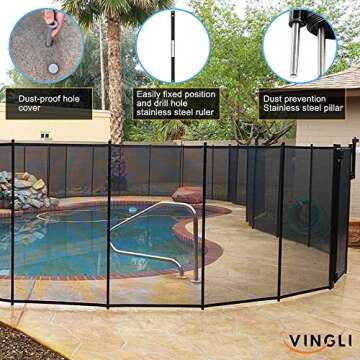 VINGLI Pool Fence - Safety Mesh Barrier for In-Ground Pools