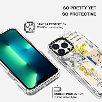 MOSNOVO Case for iPhone 13 Pro, [Buffertech 6.6ft Military-Grade Drop Protection] [Anti Peel Off Tech] Clear TPU Bumper Phone Case Cover Design - Vintage Collage Art