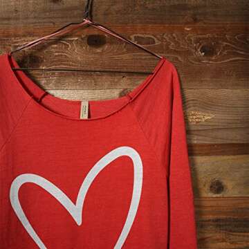 Thread Tank Simply Heart Love Valentines Day Slouchy 3/4 Sleeves Raglan Pullover Fun Casual Off Shoulder Women Sweatshirt - Red Medium
