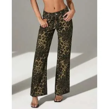 Kedera Women's Leopard Printed Wide Leg Jeans for Casual Style