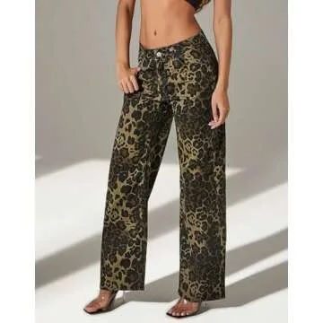 Kedera Women's Leopard Printed Wide Leg Jeans for Casual Style