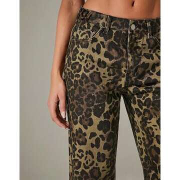 Kedera Women's Leopard Printed Wide Leg Jeans Baggy Straight Jeans Casual Boyfriend Mid Rise Ankle Denim Pants