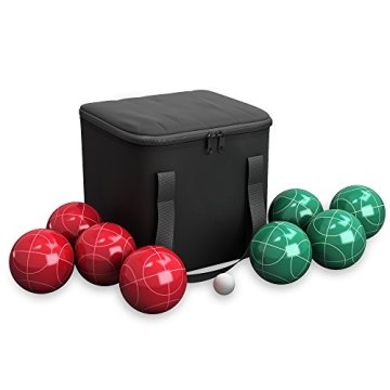 Bocce Ball Set - Lawn Game for Backyard, Beach, or Wedding - Includes Red and Green Bocce Balls, Pallino, and Carrying Case by Trademark Games