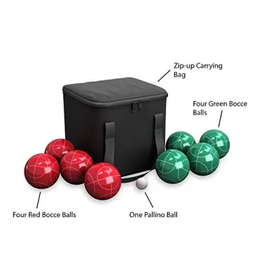 Bocce Ball Set - Lawn Game for Backyard, Beach, or Wedding - Includes Red and Green Bocce Balls, Pallino, and Carrying Case by Trademark Games