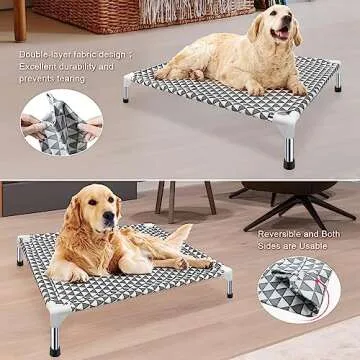 Kuntrust Elevated Outdoor Dog Bed, Medium Size, Cotton Material, Non-Slip Feet, Fits up to 70lbs