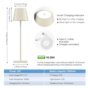 Rechargeable Waterproof LED Table Lamp 2-Pack Stepless Dimming