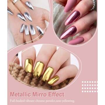 Gold Chrome Nail Powder BISHENGYF -【Metallic Mirror Glitter Effect】 Holographic Metallic Silver ...