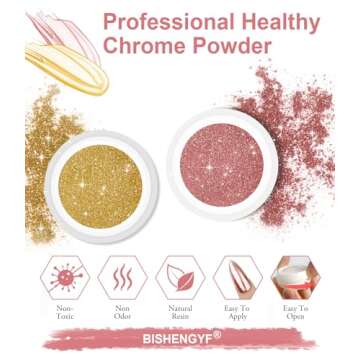 Gold Chrome Nail Powder BISHENGYF -【Metallic Mirror Glitter Effect】 Holographic Metallic Silver Copper Chrome Nail Powder for Nails Rose Gold Nail Chrome Powder for Nails Art DIY Decoration