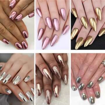 Gold Chrome Nail Powder BISHENGYF -【Metallic Mirror Glitter Effect】 Holographic Metallic Silver Copper Chrome Nail Powder for Nails Rose Gold Nail Chrome Powder for Nails Art DIY Decoration