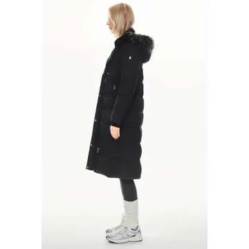 Orolay Women's Quilted Down Jacket Winter Long Coat Hooded Stand Collar Parka Black M
