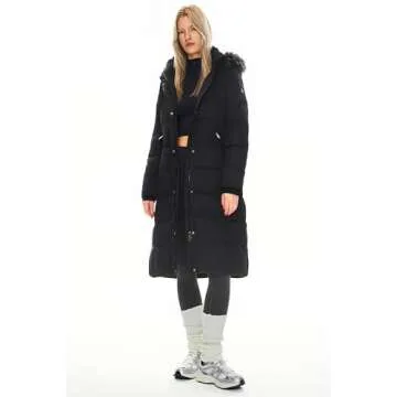 Orolay Women's Quilted Down Jacket Winter Long Coat Hooded Stand Collar Parka Black M