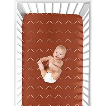 Sweet Jojo Designs Boho Arrow Boy Girl Fitted Crib Sheet Baby Toddler Bed Nursery - Burnt Orange Rust Modern Bohemian Farmhouse Southwest Shabby Chic Designer Arrows Geometric Diamond Tuft Collection