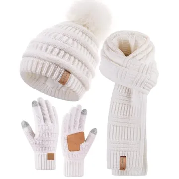 SENPUKI Women's Winter Beanie Hat Scarf Gloves Set for Cozy Warmth