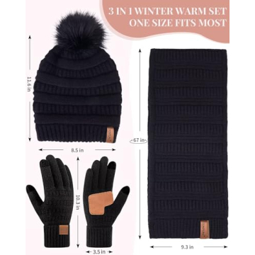 SENPUKI Women's Winter Beanie Scarf Gloves Set for Cold Weather