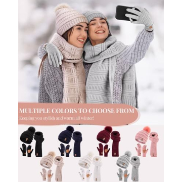 SENPUKI Women's Winter Beanie Scarf Gloves Set for Cold Weather