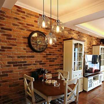 Modern Glass Kitchen Island Lighting, Geometric Clear Glass Hanging Ceiling Lights, 3 Lights Round B...