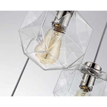 Modern Glass Kitchen Island Lighting, Geometric Clear Glass Hanging Ceiling Lights, 3 Lights Round Base Multi Pendant Lighting for Kitchen Island Dining Room Living Room Table, Brushed Nickel