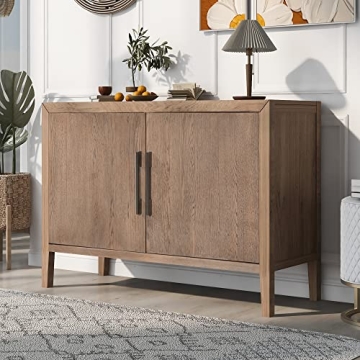 Merax Modern Wood Buffet Sideboard with 2 Doors, Farmhouse Free Standing Storge Cabinet Console Table for Living Room Dinning Room Hallway Beige