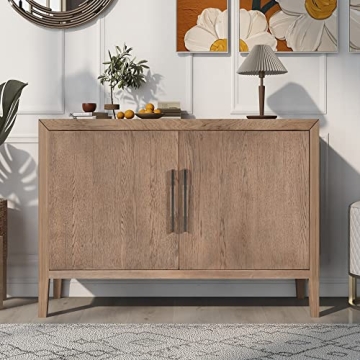 Merax Modern Wood Buffet Sideboard with 2 Doors, Farmhouse Free Standing Storge Cabinet Console Table for Living Room Dinning Room Hallway Beige