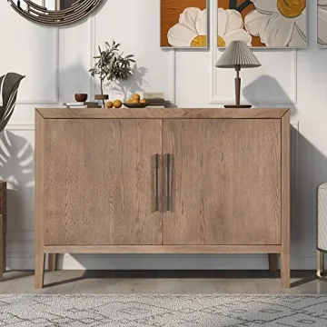 Merax Modern Wood Buffet Sideboard with 2 Doors, Farmhouse Free Standing Storge Cabinet Console Table for Living Room Dinning Room Hallway Beige
