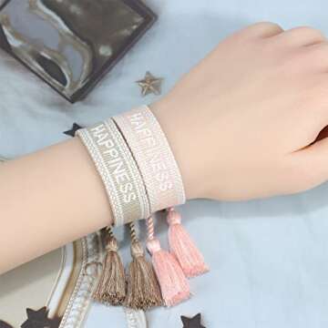 Yixinjew Knitted Love Hope Happiness Dream Wrap Tassel Bracelets for Women (love rose red)