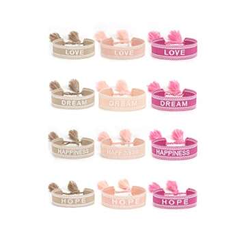 Yixinjew Knitted Love Hope Happiness Dream Wrap Tassel Bracelets for Women (love rose red)