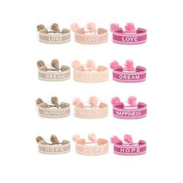 Yixinjew Knitted Love Hope Happiness Dream Wrap Tassel Bracelets for Women (love rose red)