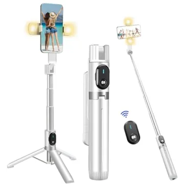 MQOUNY 41" Selfie Stick Tripod with Ring Light & Wireless Remote