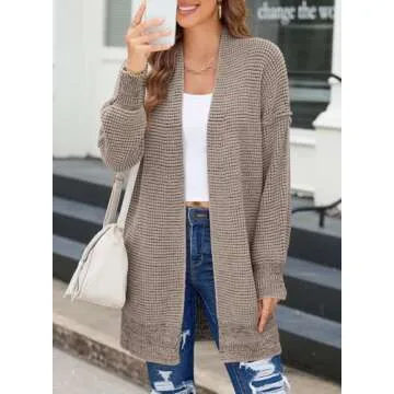 Sidefeel Sweaters for Women Trendy Long Sleeve Open Front Chunky Knit Oversized Checkered Cardigan S...