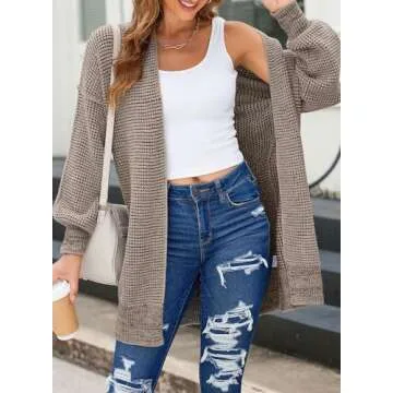 Sidefeel Sweaters for Women Trendy Long Sleeve Open Front Chunky Knit Oversized Checkered Cardigan Sweaters Winter Coat Mocha Brown Small