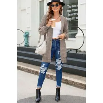 Sidefeel Sweaters for Women Trendy Long Sleeve Open Front Chunky Knit Oversized Checkered Cardigan Sweaters Winter Coat Mocha Brown Small