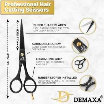 DEMAXA Professional Hair Scissors 6.5 Inch - Premium High Carbon Stainless Steel Barber Salon Hair Shears for Haircut Scissors - Ergonomic Design Super-Sharp Hair cutting Scissors Blades
