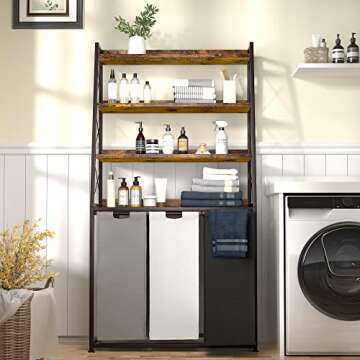 Herture Laundry Basket, 3 Section Laundry Hamper with 4 Tiers Shelf, Pull-Out and Removable Laundry ...