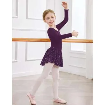 Arshiner Kids Long Sleeve Dance Leotard with Skirt