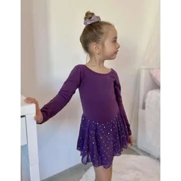 Arshiner Kids Long Sleeve Dance Leotard with Skirt