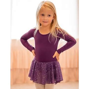 Arshiner Kids Long Sleeve Dance Leotard with Skirt