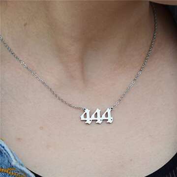 HUTINICE Angel Number Necklace, 444 Necklace Silver Dainty Choker Lucky Numbers Pendant Numerology M...