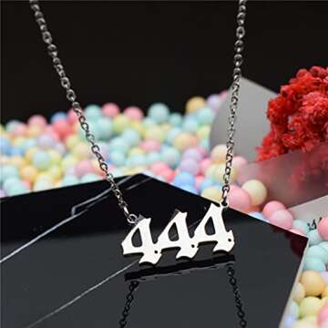 HUTINICE Angel Number Necklace, 444 Necklace Silver Dainty Choker Lucky Numbers Pendant Numerology Minimalist Women Jewelry