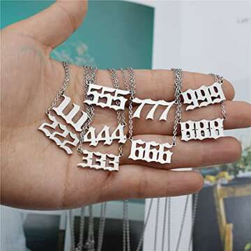 HUTINICE Angel Number Necklace, 444 Necklace Silver Dainty Choker Lucky Numbers Pendant Numerology Minimalist Women Jewelry