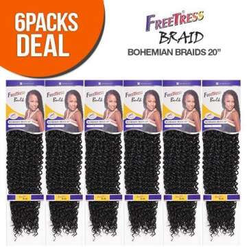 FreeTress Synthetic Hair Crochet Braids Bohemian Braids 20" (6-Pack, 1)