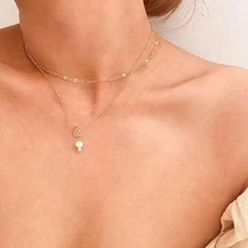 CHESKY Layered Gold Chain Choker for Women, 14k Gold Plated Dainty Coins Necklace Layering Cute Lip Chains Trendy Simple Thin Discs Chokers Necklaces Handmade Minimalist Jewelry Gift