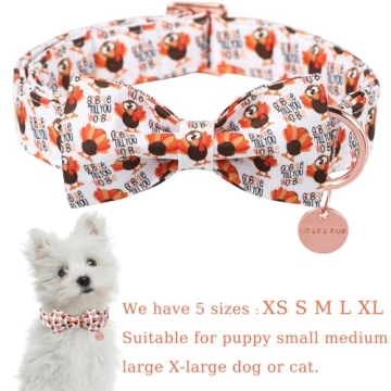 UP URARA PUP Thanksgiving Dog Collar with Bow Tie, Turkey Cotton Bowtie Collar for Puppy Girl Dog or...