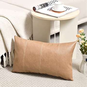 Fancy Homi 2 Packs Tan Lumbar Waterproof Faux Leather Decorative Throw Pillow Covers 12x20 Inch for ...