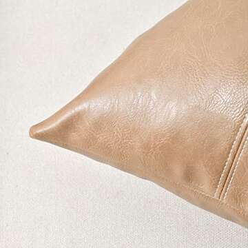 Fancy Homi 2 Packs Tan Lumbar Waterproof Faux Leather Decorative Throw Pillow Covers 12x20 Inch for Outdoor Couch Bed, Beige Hand Stitched Cushion Case 30x50 cm, Taupe Modern Farmhouse Home Decor
