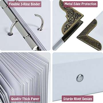 Vienrose DIY Scrapbook Photo Album Kit with Pens Tapes and Stickers 60 Pages Hardcover 8.3x10.5 Inches 3 Rings Removable Blank Paper Scrapbooking for Lover Friends Kids Wedding White