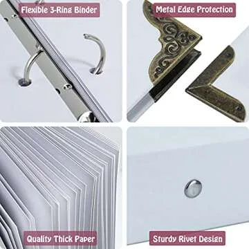 Vienrose DIY Scrapbook Photo Album Kit with Pens Tapes and Stickers 60 Pages Hardcover 8.3x10.5 Inches 3 Rings Removable Blank Paper Scrapbooking for Lover Friends Kids Wedding White