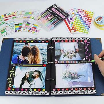 Vienrose DIY Scrapbook Photo Album Kit with Pens Tapes and Stickers 60 Pages Hardcover 8.3x10.5 Inches 3 Rings Removable Blank Paper Scrapbooking for Lover Friends Kids Wedding White